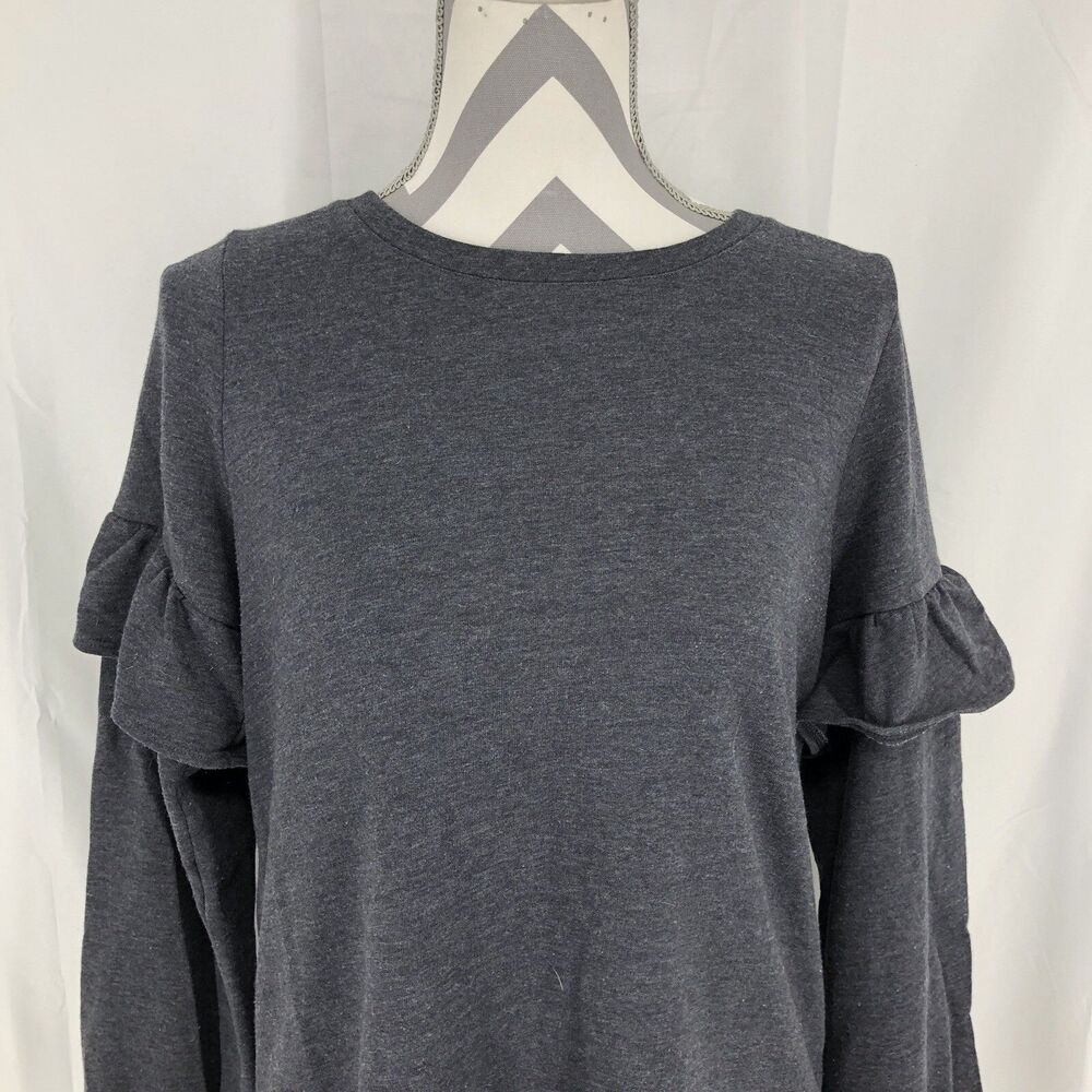 Old Navy Charcoal Gray Long Ruffle Sleeve Crewneck Pullover Sweatshirt Medium